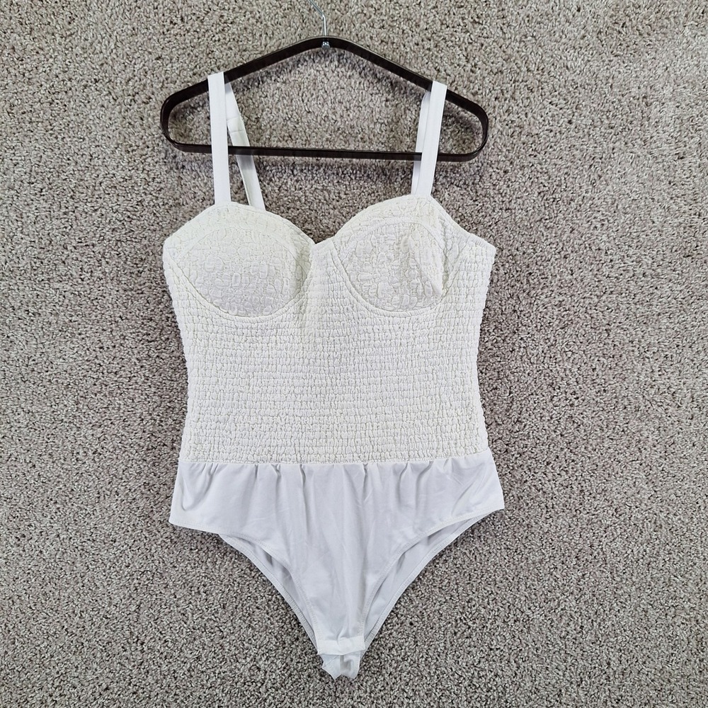 White Birch Bodysuit Women XL White Smocked Lace Stretch Padded Swimwear Beach